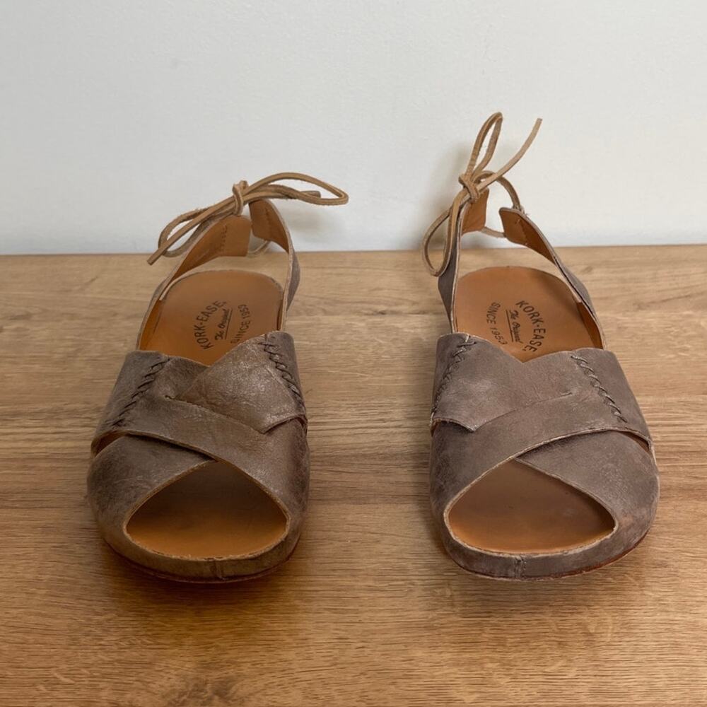 Kork-Ease Rebecca Slingback Tie Sandals Bronze Leather Comfort Flat US 8 EU 39 - Picture 2 of 8
